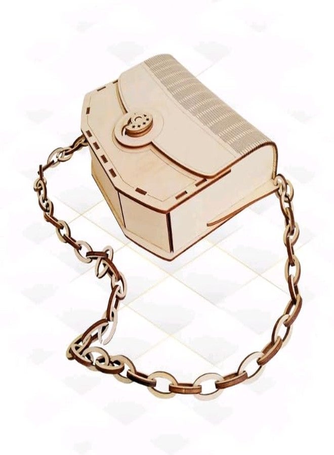 MeeCraft Antique Wooden Clutch with Wood Chain for Women, 18.4x15x5 cm, Beige. - Image 2